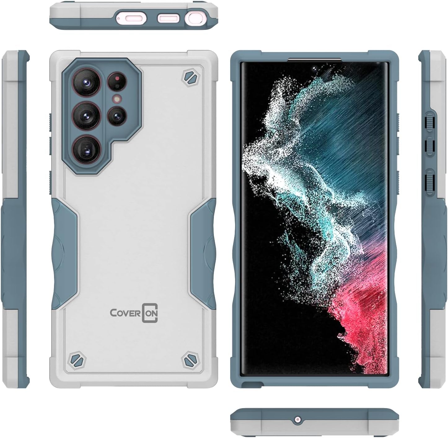 Coveron Rugged Designed for Samsung Galaxy S22 Ultra Case, Military Grade Heavy Duty Phone Cover Grip - Pearl White