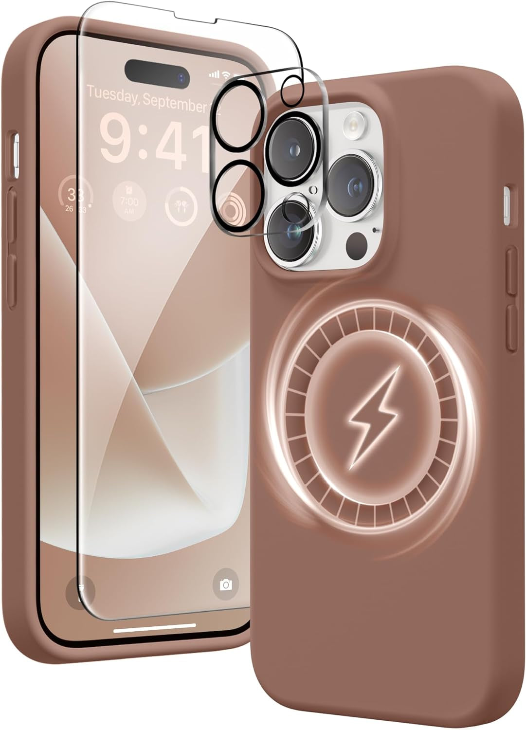 GONEZ for Iphone 14 Pro Max Case Silicone, Compatible with Magsafe, with 2X Screen Protector + 2X Camera Lens Protector, Liquid Silicone Shockproof Protective Iphone 14 Promax Case, Blue  GONEZ Brown  