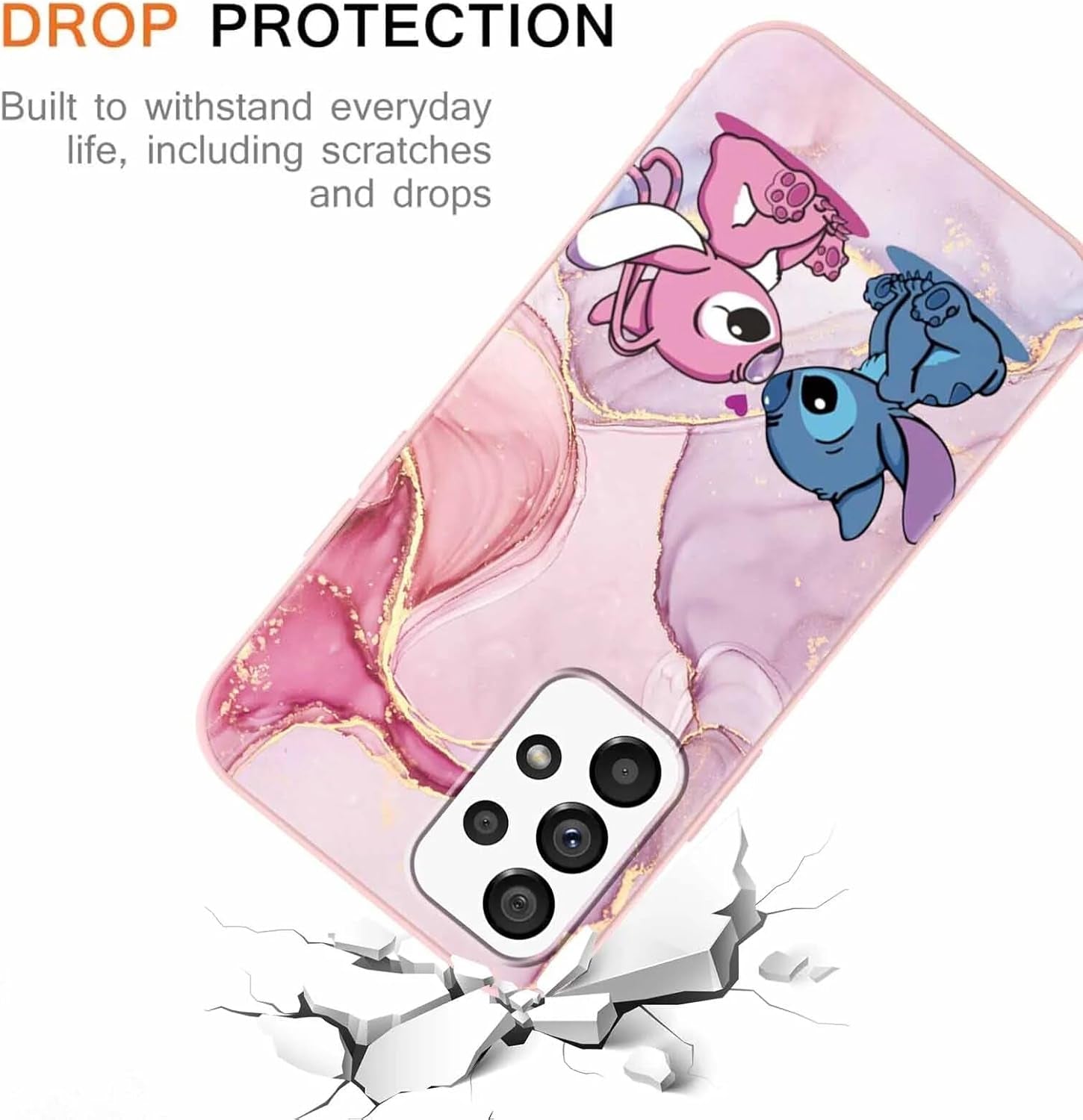 2 Pack Cute Cartoon Case for Samsung Galaxy A53 5G Cases 6.5",Kawaii Anime Character Movie Girly Marble Cover for Women Girls Kids,Soft TPU Shockproof Protective Funda for Samsung A53 5G Purple Pink