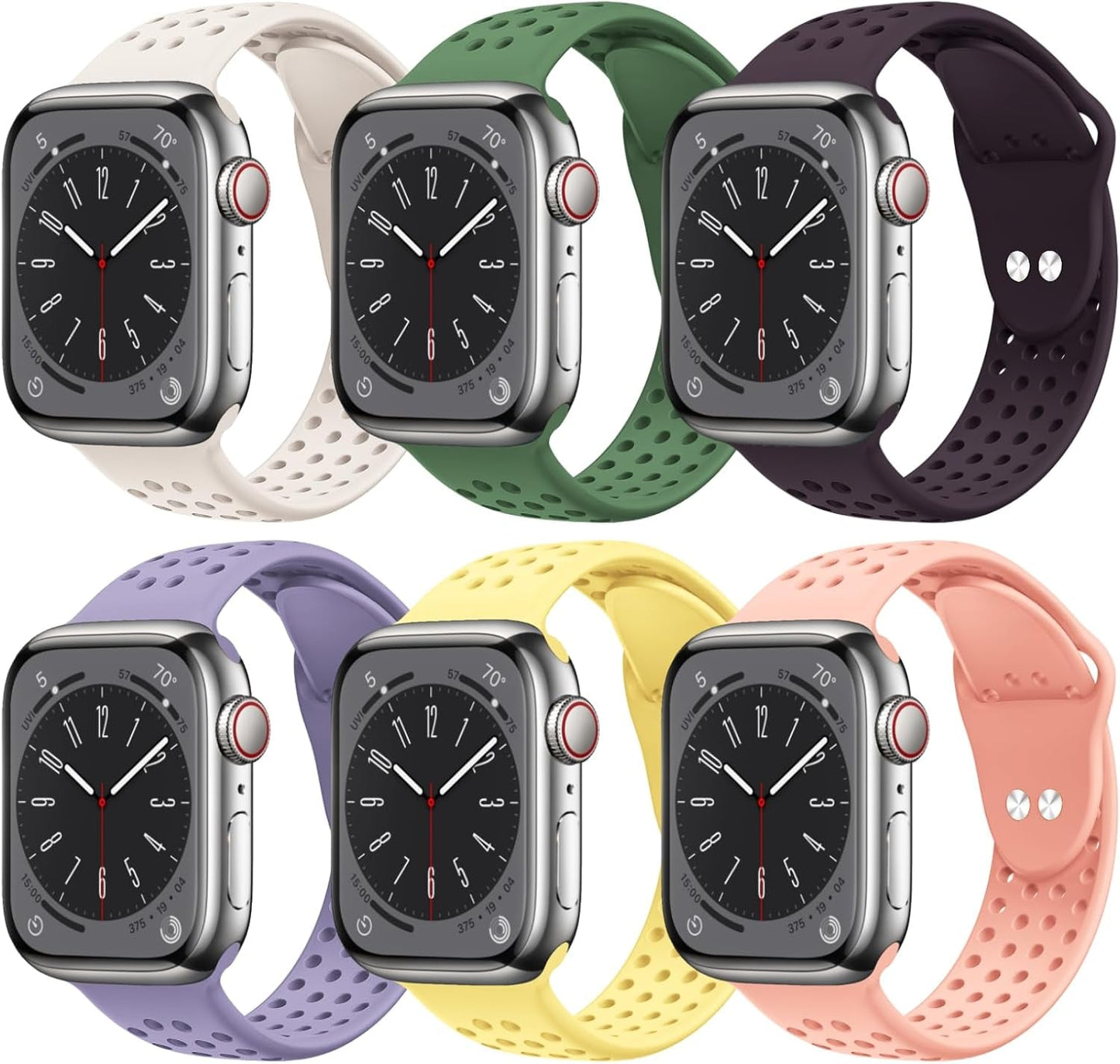 6 Pack Sport Bands Compatible for Apple Watch Bands 49Mm 45Mm 44Mm 42Mm 41Mm 40Mm 38Mm,Breathable Soft Silicone Sport Women Men Replacement Strap Compatible for Iwatch Series 9 Ultra2/Ultra 8 7 6 5 4 3 2 1 SE