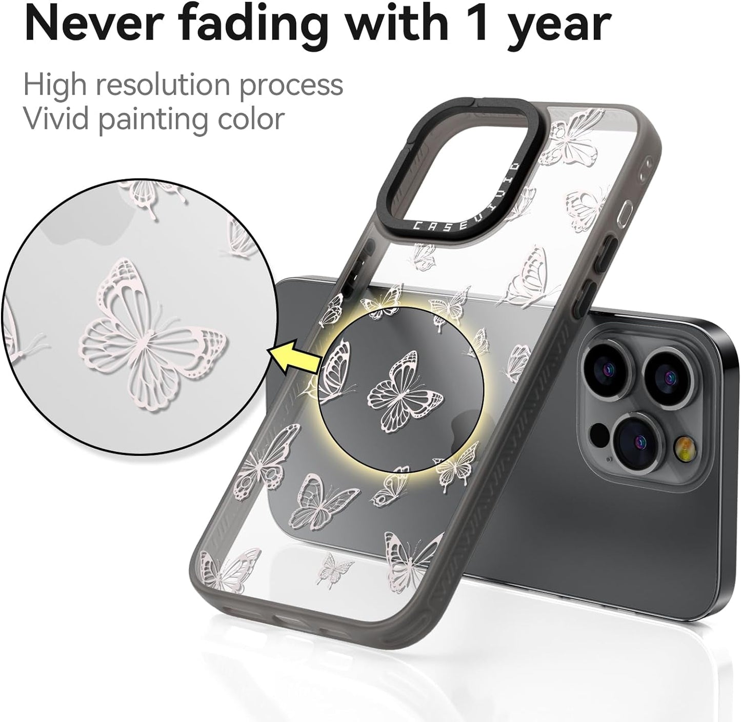 Casevivid Compatible for Iphone 15 Pro Case Cute Aesthetic - Durable Fashion Funny Phone Case - Girly Butterfly Pattern Print Cover Design for Woman Girl 6.1 Inches Black  CASEVIVID   