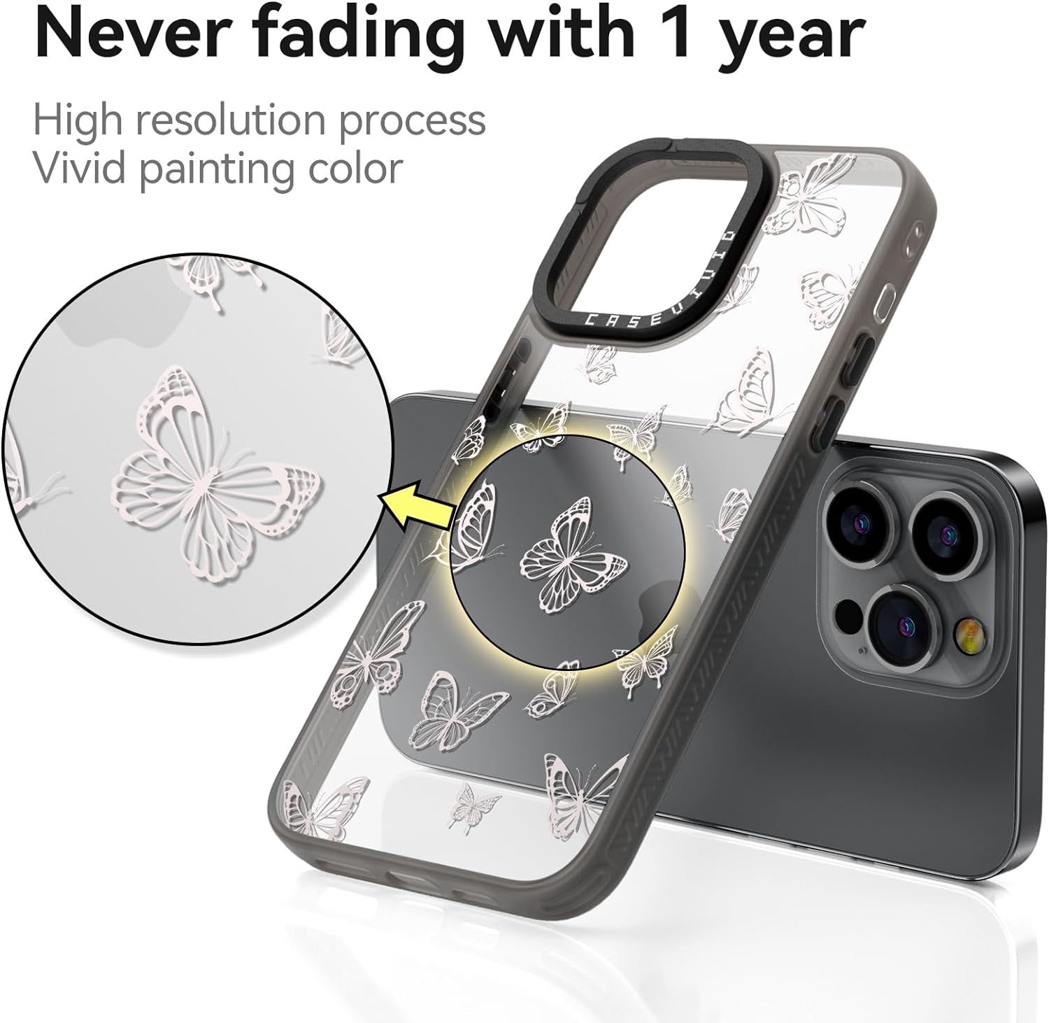 Casevivid Compatible for Iphone 15 Pro Case Cute Aesthetic - Durable Fashion Funny Phone Case - Girly Butterfly Pattern Print Cover Design for Woman Girl 6.1 Inches Black  CASEVIVID   