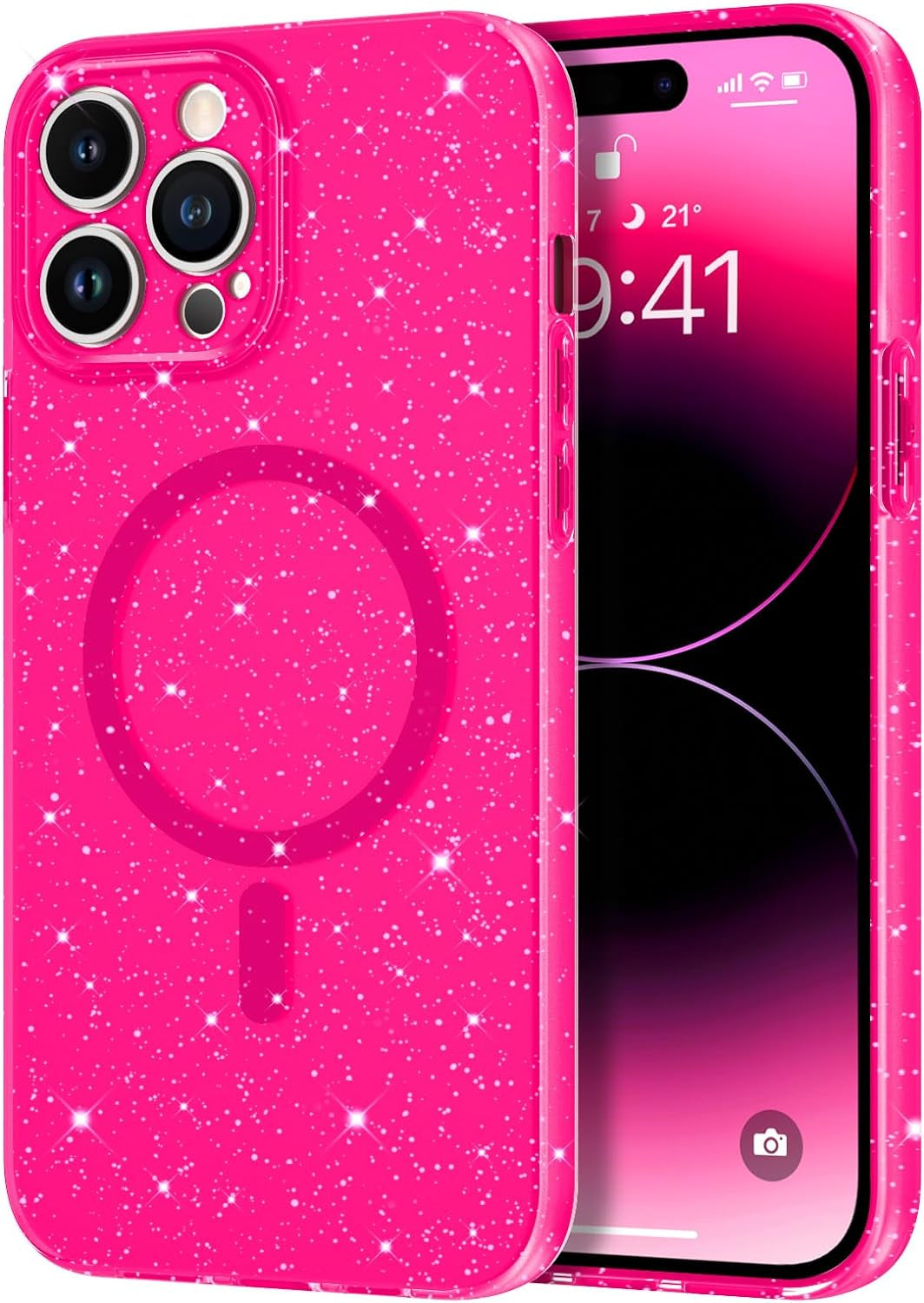 BENTOBEN Iphone 14 Pro Max Case, Phone Case Iphone14 Pro Max Magnetic Case Compatible with Magsafe Glitter Sparkle Shockproof Anti-Scratch Protective Case for Iphone 14 Pro Max 6.7’’ Hot Pink  BENTOBEN Z411-Hot Pink  