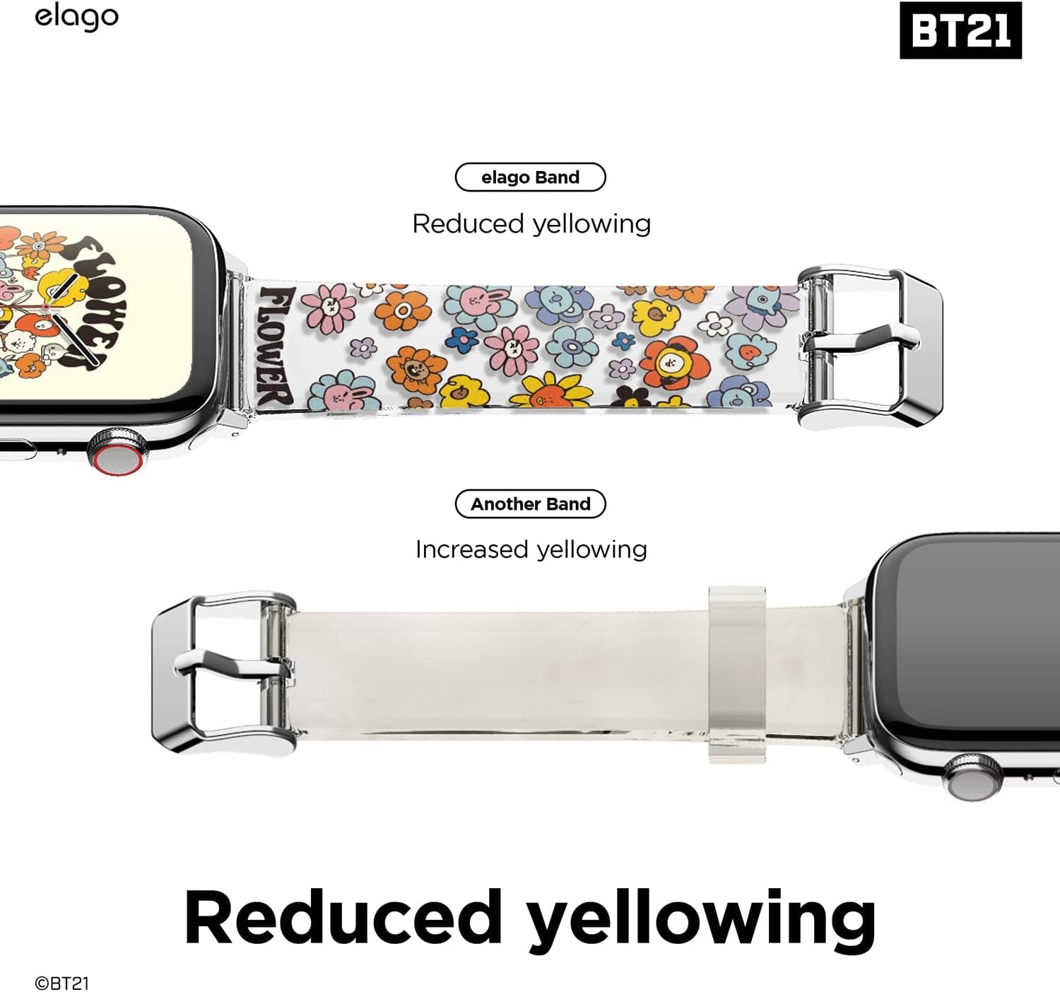 ElagoㅣBt21 FLOWER Band Compatible with Apple Watch Band 38Mm 40Mm 41Mm 42Mm 44Mm 45Mm 49Mm Compatible with Iwatch Series Ultra2/Ultra/Se/9/8/7/6/Se/5/4/3/2/1, Soft Protective Strap [Official Merchandise]
