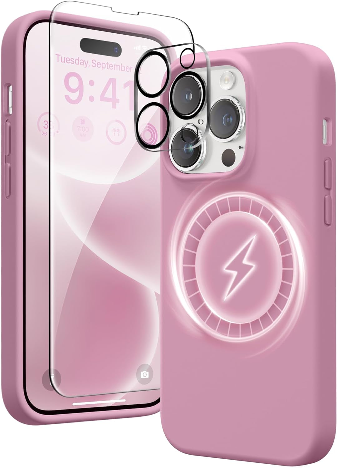 GONEZ for Iphone 14 Pro Max Case Silicone, Compatible with Magsafe, with 2X Screen Protector + 2X Camera Lens Protector, Liquid Silicone Shockproof Protective Iphone 14 Promax Case, Blue  GONEZ Blackcurrant  