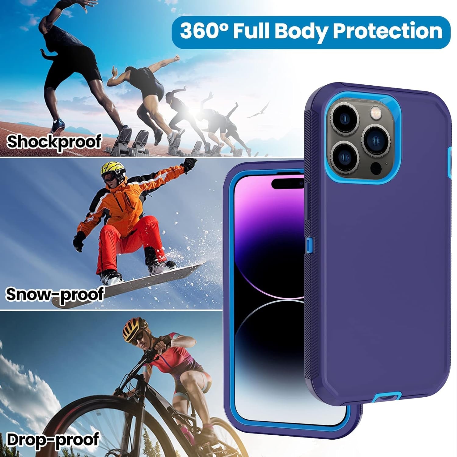 Annymall for Iphone 14 Pro Case with 2 Screen Protector, Heavy Duty Drop Protection Shockproof Full Body 3-Layer Military Rugged Durable Protective Cover for Apple Iphone 14 Pro 6.1" (Blue/Dark)  Annymall   