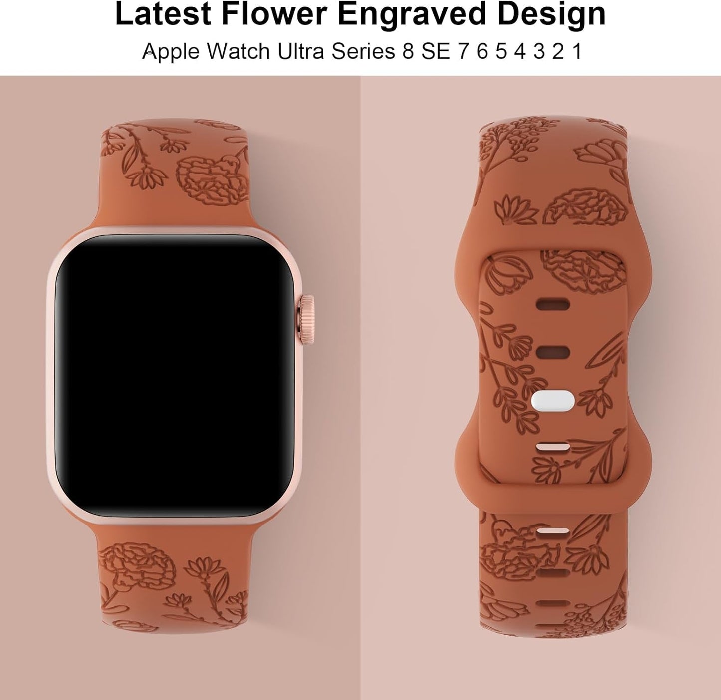 3 Pack Floral Engraved Silicone Bands Compatible with Apple Watch Band 38Mm 40Mm 41Mm 42Mm 44Mm 45Mm 49Mm Women, Soft Sport Wildflower Strap for Iwatch Ultra Series 9 8 SE 7 6 5 4 3 2 1