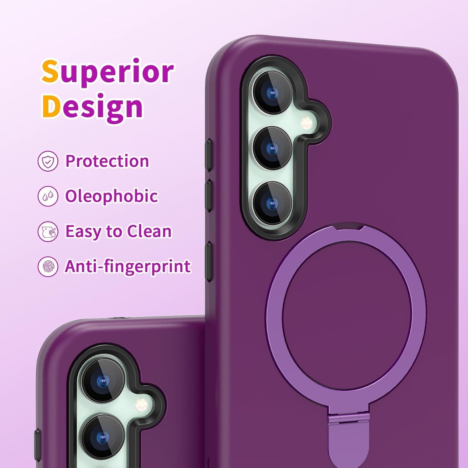 ACKETBOX Magnetic Designed for Samsung Galaxy S23 FE Case,With Screen+Camera Lens Protector+Kickstand,Case for Galaxy S23 FE 5G 6.4"（Deep Purple）