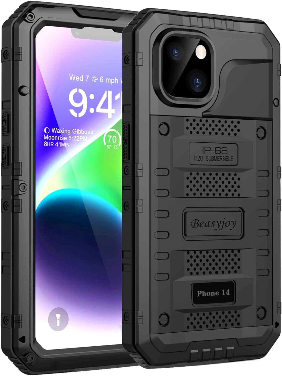 Beasyjoy Waterproof Case for Iphone 14 Pro, Metal Full Body Sealed Phone Case with Built-In Screen Protector, Military Grade Heavy Duty Defender Armor Shockproof Rugged Case 6.1 Inch, Camo  Beasyjoy   