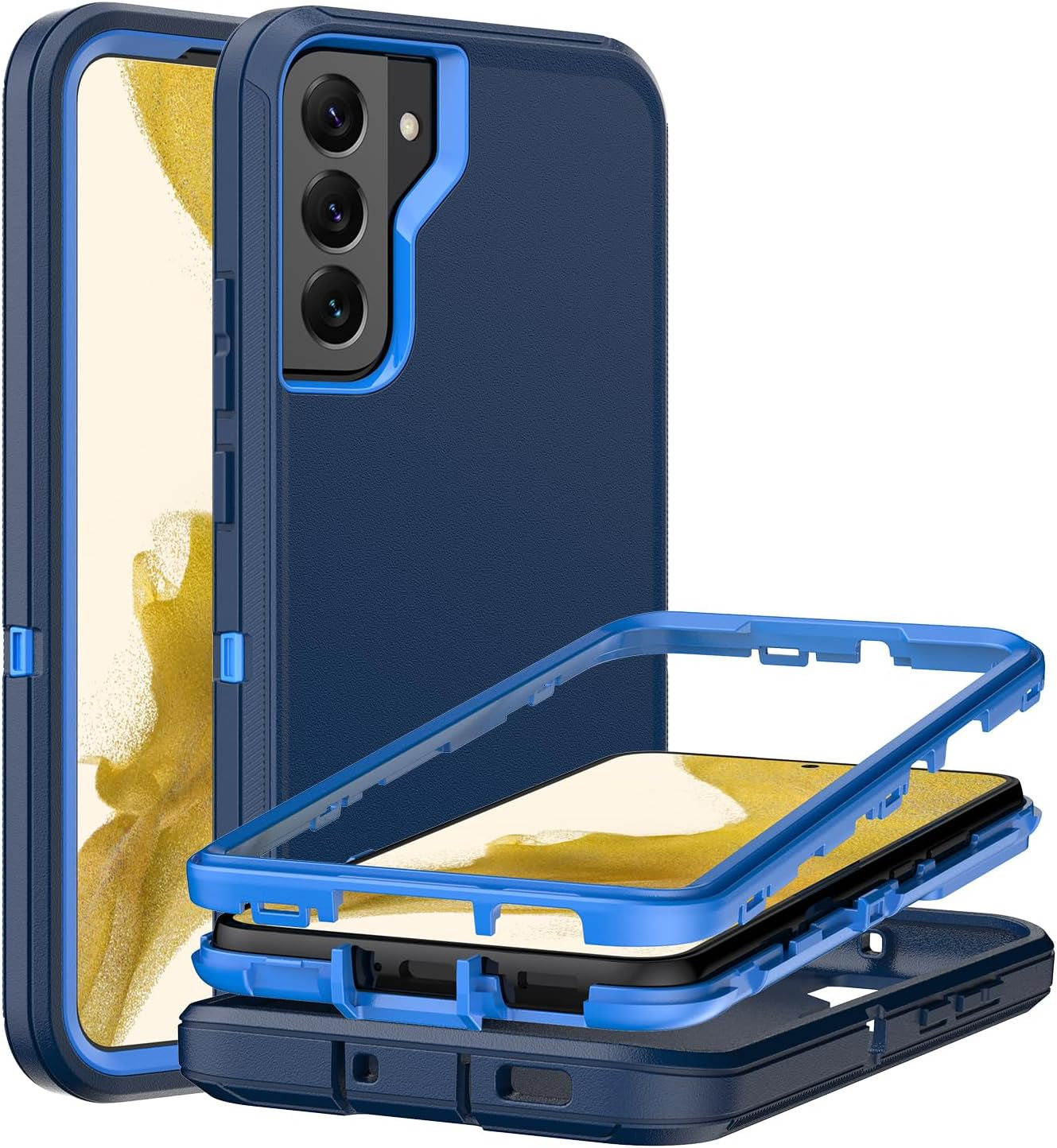 For Samsung Galaxy S22 plus Case with [2 Pack] HD Screen Protector, [Military-Grade] Shockproof Dust/Drop Proof 3-Layer Full Body Protection Heavy Duty Case for Galaxy S22+ Plus, Black