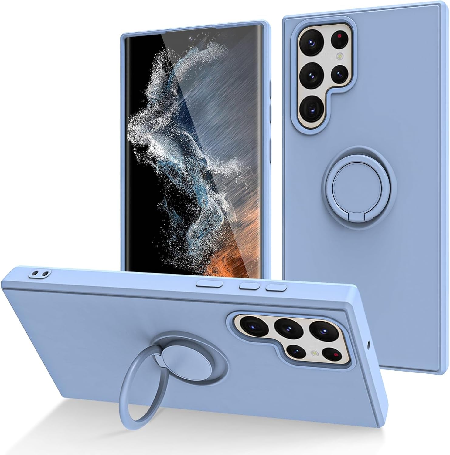 For Samsung Galaxy S22 plus Case with Magnetic Ring Holder [Premium Soft Liquid Silicone & Anti-Scratch Microfiber Liner] Slim Kickstand Protective Phone Case for Galaxy S22+ Dark Green