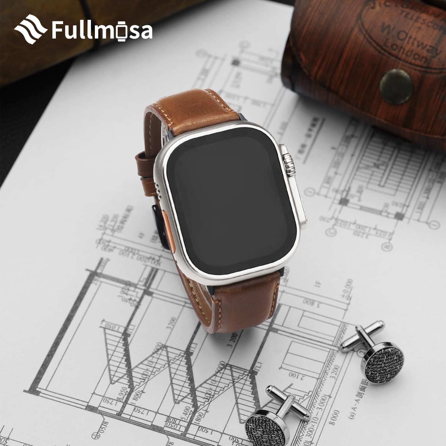 Fullmosa Retro Leather Bands Compatible with Apple Watch 38Mm 40Mm 41Mm for Men Women, Top Grain Real Leather Strap for Iwatch Series 9/8/7/6/5/4/3/2/1/SE/SE2, Brown+Black Buckle