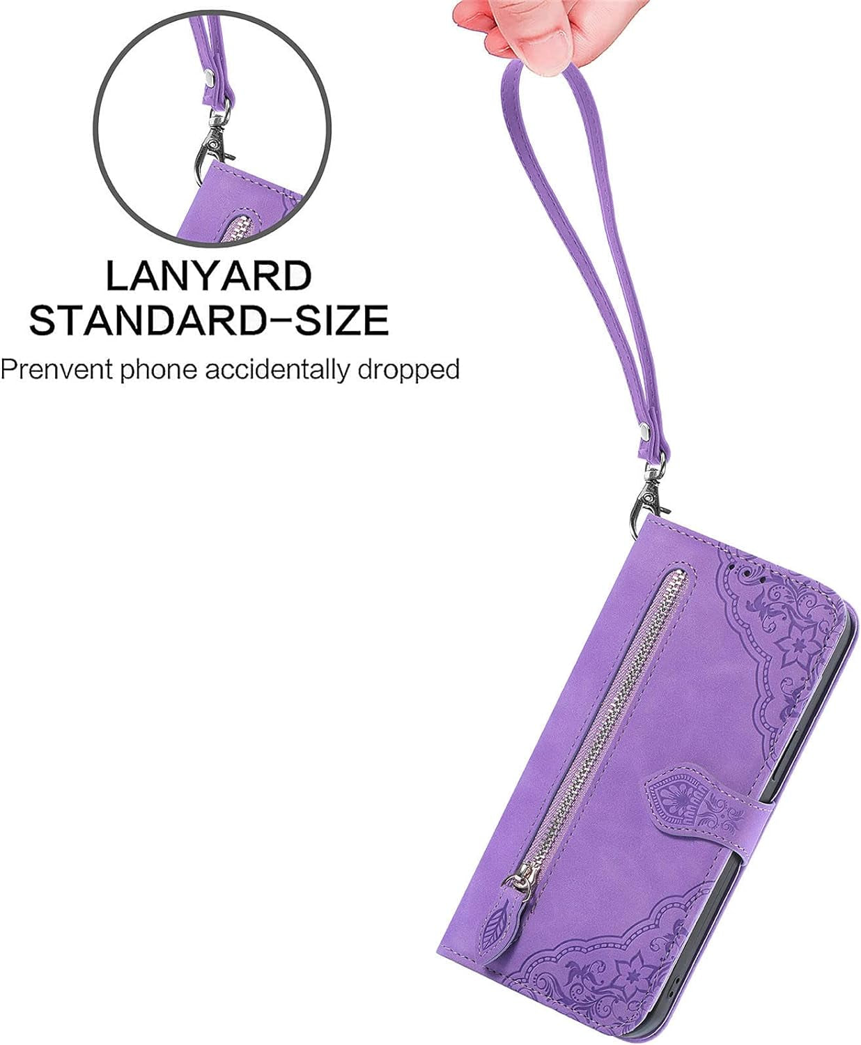 Compatible with Google Pixel 5 Wallet Case with Wrist Strap Lanyard PU Leather Flip Folio Case Card Holder Stand Cell Accessories Phone Cover for Pixel5 5G Pixle Five G5 Women Purple  Furiet   