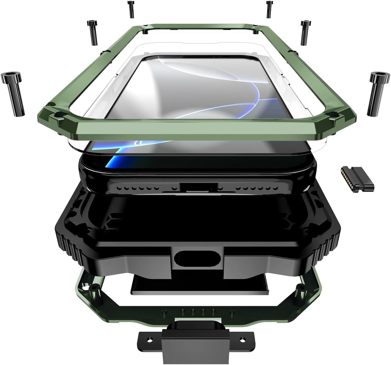 Military Metal Heavy Duty Case Compatible with Iphone 17 Pro Max, Drop Protection Rugged Defender Metal Bumper Screw Case with Stand Gorilla Glass Camera Cover Full Body Dustproof Black