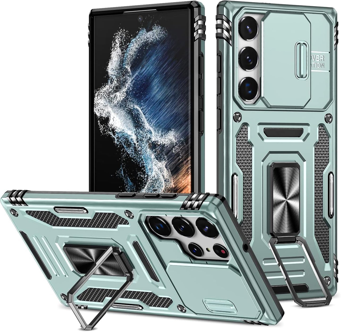 Design for Samsung Galaxy S22 Ultra Case with Stand & Camera Cover, Military Grade Drop Protective Case Built-In 180°+360° Rotate Ring Kickstand,Shockproof Phone Case for Samsung S22 Ultra Case Black