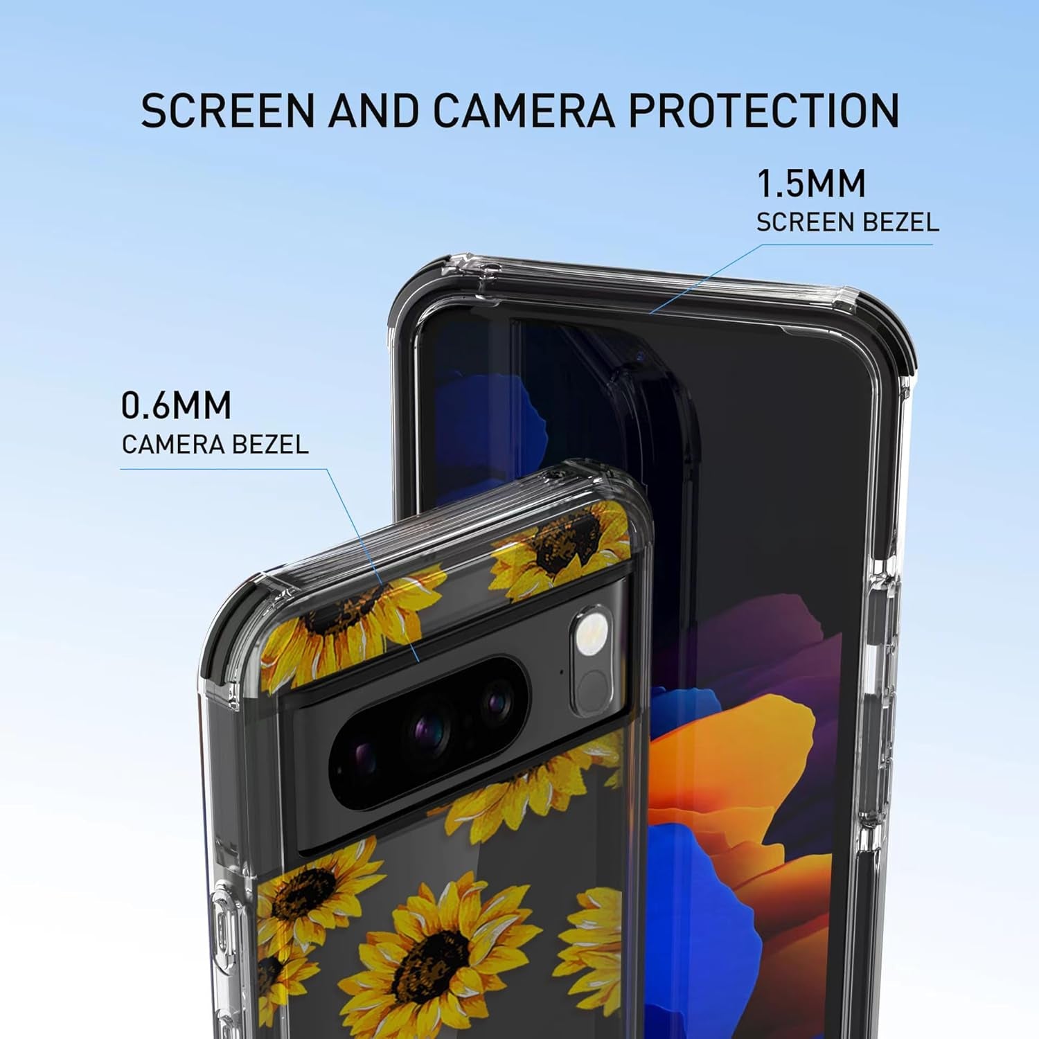 Sunflower Case Compatible with Pixel 8 Pro,Cute Floral Flower Pattern Ultra Slim Fit Cover for Women Girls,Not Yellowing Soft TPU Clear Silicone Shockproof Protective Case for Pixel 8 Pro  Yivenbarity   
