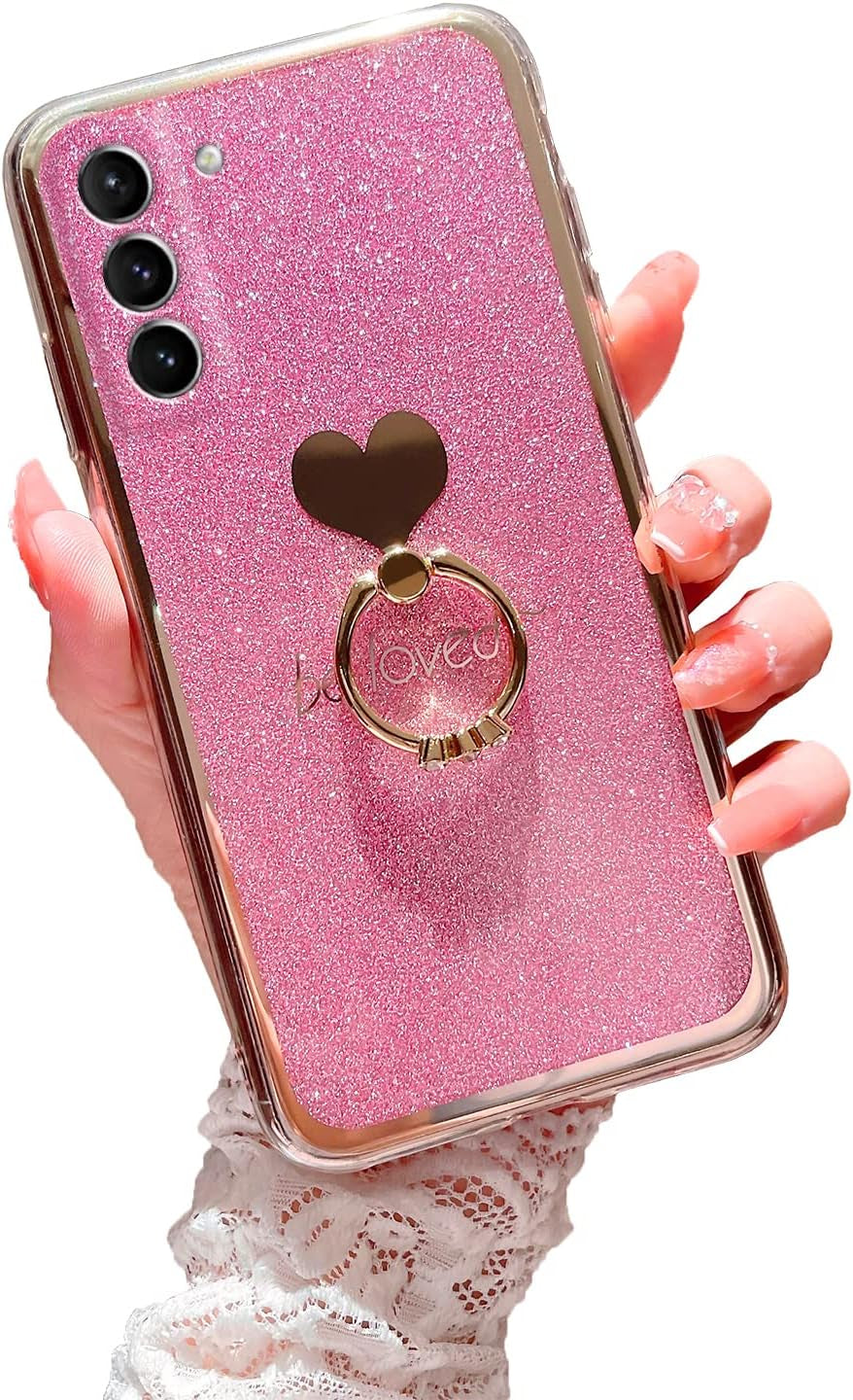 For Samsung Galaxy S22 Ultra Case (6.8-Inch) with Ring Kickstand Girls Woman Cute Glitter Slim Soft Silicone Bumper Shockproof Drop Protective Cover - Green