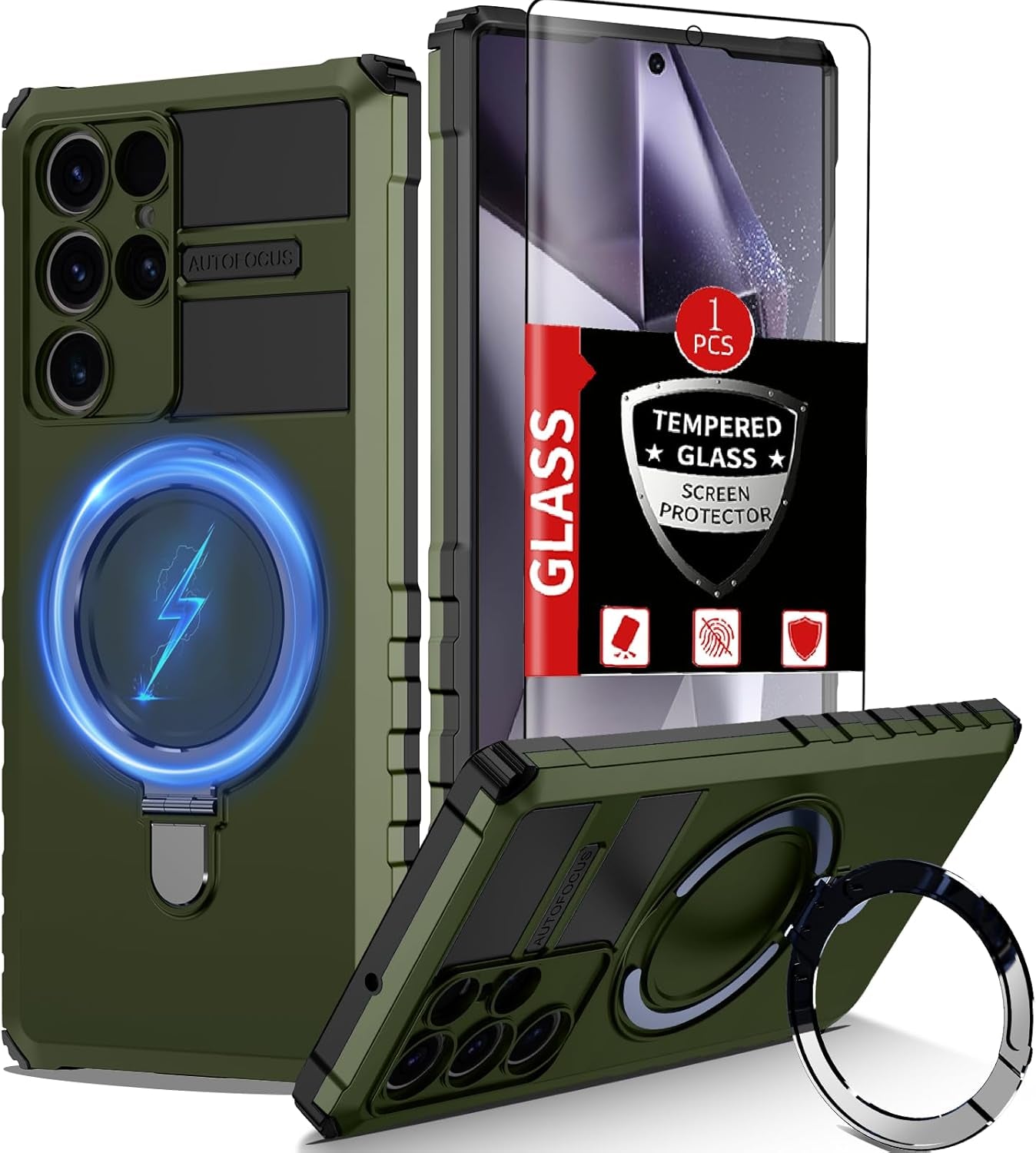 For Samsung Galaxy S22 Ultra Case Compatible with Magsafe Wireless Charging Magnetic Galaxy S22 Ultra Case with Screen Protector, Galaxy S22 Ultra Case with Stand Shockproof Protection Black