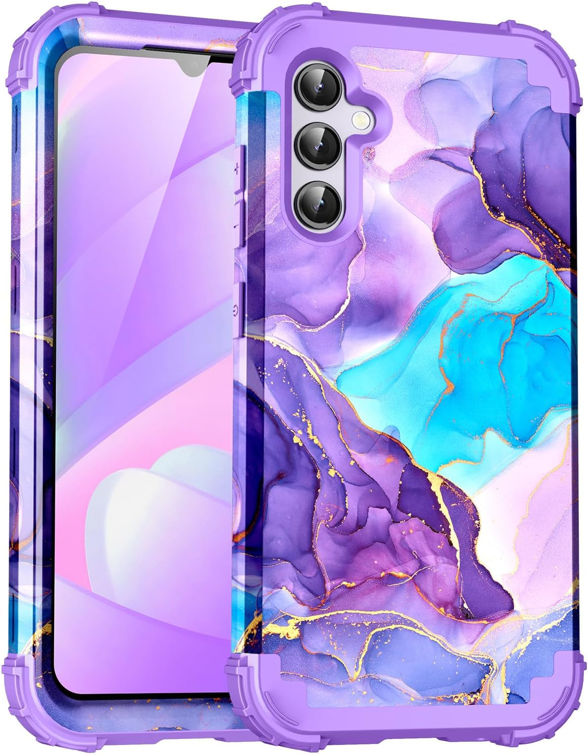 For Galacy S20 FE 5G Case,Marble Design Three Layer Heavy Duty Shockproof Protection Hard Plastic Bumper Soft Silicone Rubber Drop Protective Cover Case for Galaxy S20 FE 6.5 Inch,(Blue)