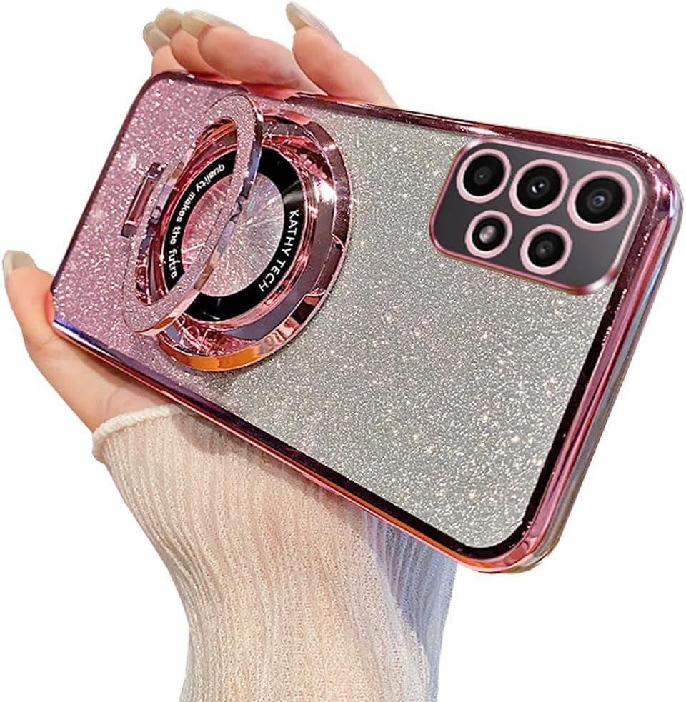 For Galaxy A53 5G Case Magnetic [Compatible with Magsafe] Wireless Glitter Sparkly Plated Kickstand Holder Shockproof Camera Lens Protector Phone Cover Case for Samsung Galaxy A53 5G-Pink
