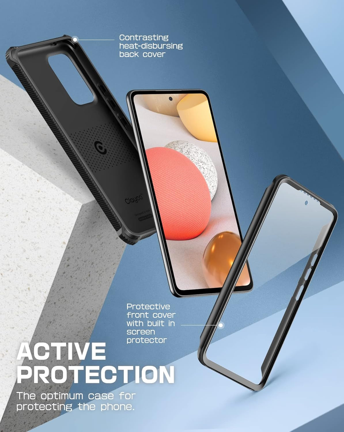 Clayco Xenon Case for Samsung Galaxy A53 5G Case, [Built-In Screen Protector] Full-Body Rugged Cover Compatible with Fingerprint Reader, 6.4 Inch 2022 Release Black