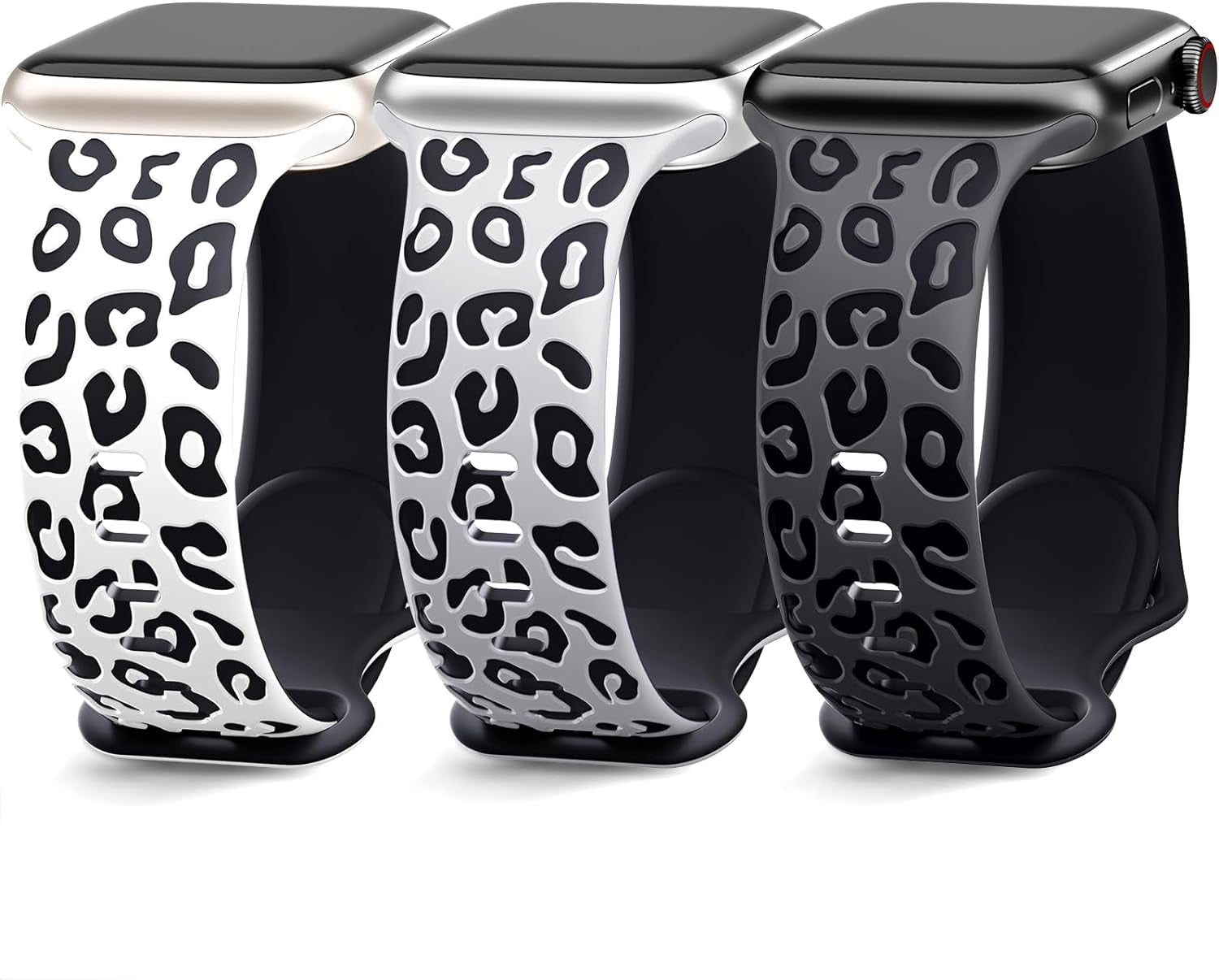 3 Pack Engraved Leopard Bands Compatible with Apple Watch Band 40Mm 41Mm 38Mm 45Mm 44Mm 42Mm 49Mm for Women Men,Cheetah Cute Sport Silicone Strap for Iwatch Series 9 Ultra/Ultra 2 SE 8 7 6 5 4 3 2 1