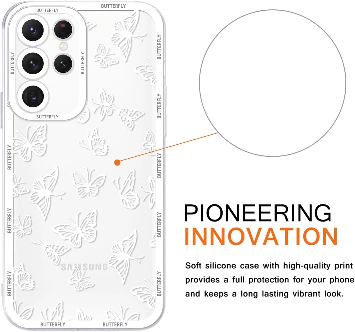 2 Pack Cute Clear Print for Samsung Galaxy A53 5G 6.5" Phone Case, Butterfly Aesthetic Transparent Cases Soft Silicone Slim TPU Shockproof Protective Cover for Women Girls-Butterflies