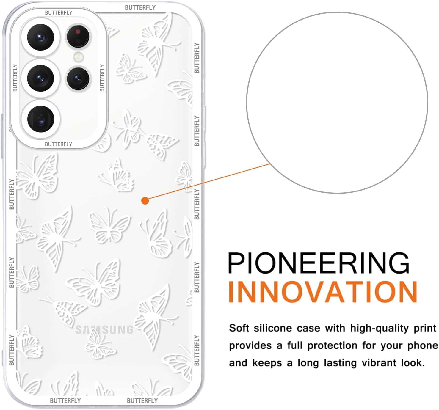 2 Pack Cute Clear Print for Samsung Galaxy A53 5G 6.5" Phone Case, Butterfly Aesthetic Transparent Cases Soft Silicone Slim TPU Shockproof Protective Cover for Women Girls-Butterflies