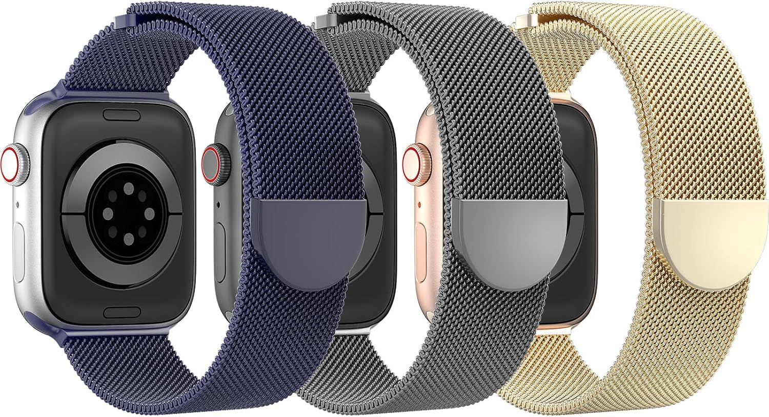DYKEISS 3 Pack Metal Magnetic Compatible with Apple Watch Band 38Mm 42Mm 40Mm 44Mm 41Mm 45Mm 49Mm, Stainless Steel Mesh Loop Clasp Strap for Iwatch Bands Ultra Series 9 8 SE 7 6 5 4 3 2 1 Women Men
