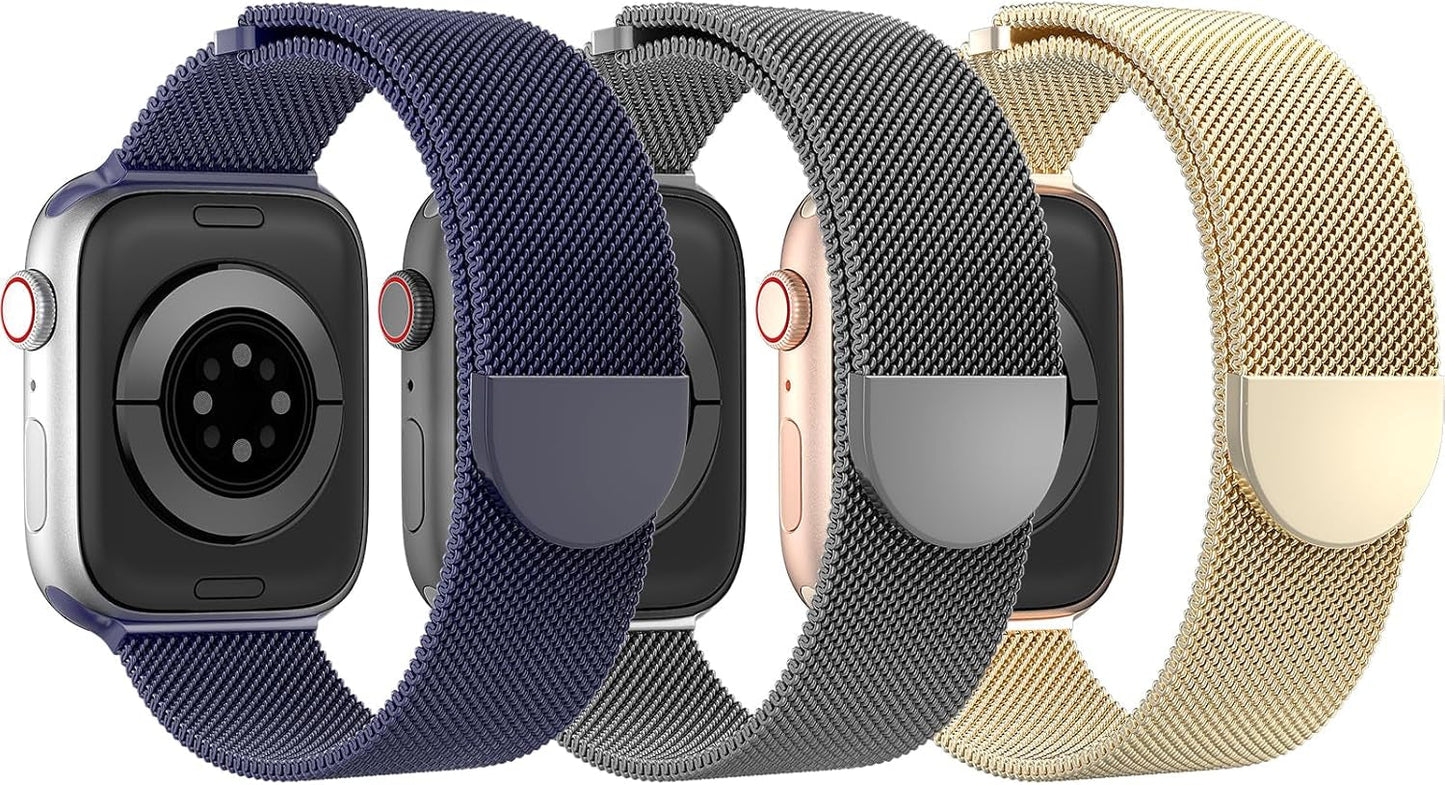 DYKEISS 3 Pack Metal Magnetic Compatible with Apple Watch Band 38Mm 42Mm 40Mm 44Mm 41Mm 45Mm 49Mm, Stainless Steel Mesh Loop Clasp Strap for Iwatch Bands Ultra Series 9 8 SE 7 6 5 4 3 2 1 Women Men