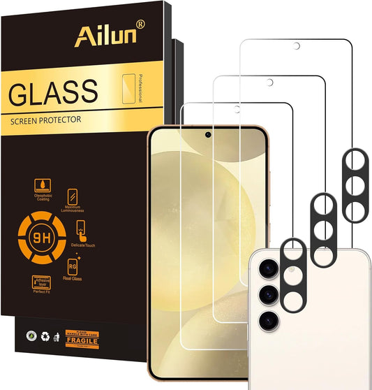 Ailun Glass Screen Protector for Galaxy S24 3 Pack + 3 Pack Camera Lens Tempered Glass Fingerprint Unlock Compatible 0.25Mm Anti-Scratch Case Friendly Clear - HD