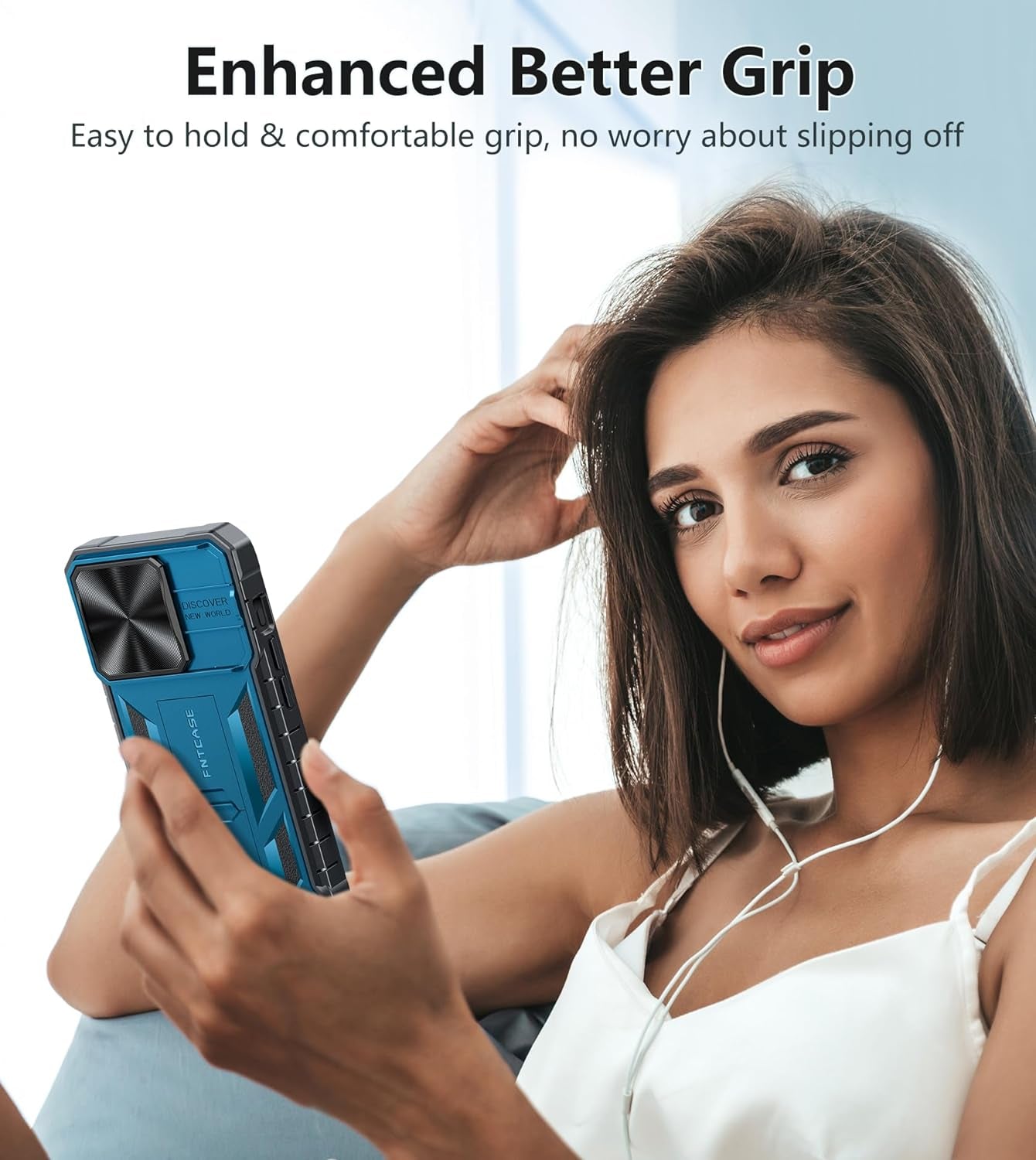 FNTCASE for Iphone 15 Pro Case: Military Grade Drop & Shock Protection Cell Phone Cover with Kickstand & Slide | Rugged Protective Bumper Textured | Heavy Duty Protector(Blue)  FNTCASE   