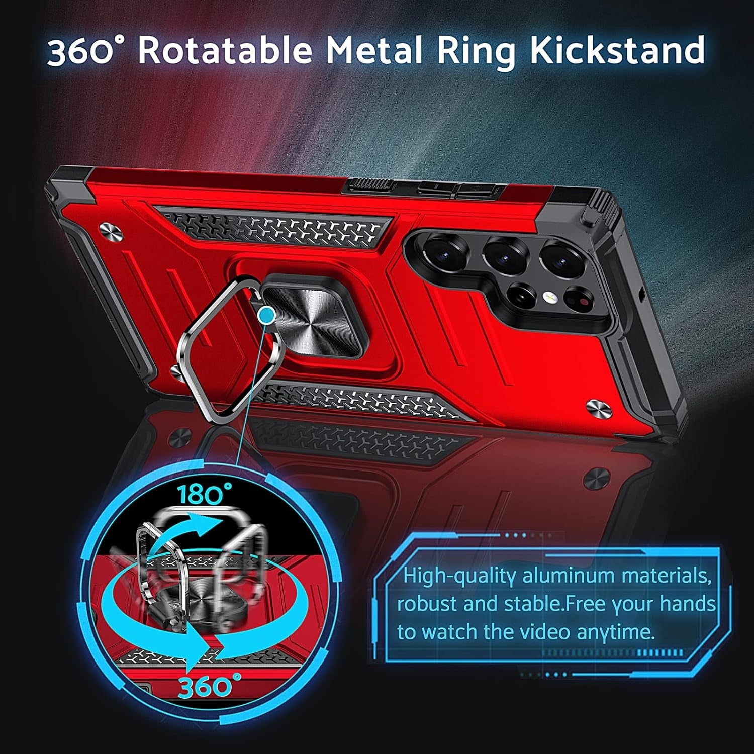 Anqrp Galaxy S22 Ultra Case, Military Grade Protective Phone Case Cover with Rotatable Metal Ring Kickstand [Support Magnet Mount] Compatible with Samsung Galaxy S22 Ultra, Lucky Red