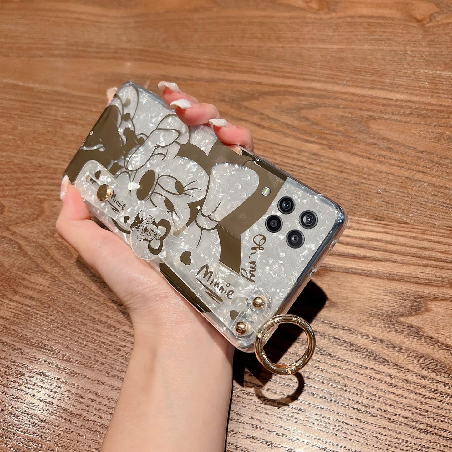 For Galaxy A12 Case Wrist Band Kickstand Cover Ultra Slim IMD Animal Pattern Shockproof Protection Holder Cover for Samsung Galaxy A12 (Cartoon Characters)