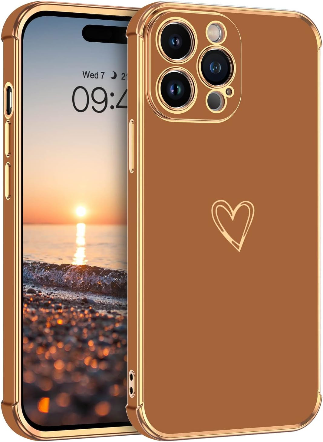 BENTOBEN Iphone 14 Pro Case, Slim Fit Cute Heart Pattern 14 Pro Phone Case, Soft Flexible Shockproof TPU Bumper Women Girls Non-Slip Lightweight Charging Protective Cover for Iphone 14 Pro 6.1", Gray  BENTOBEN T224-Brown/Gold  