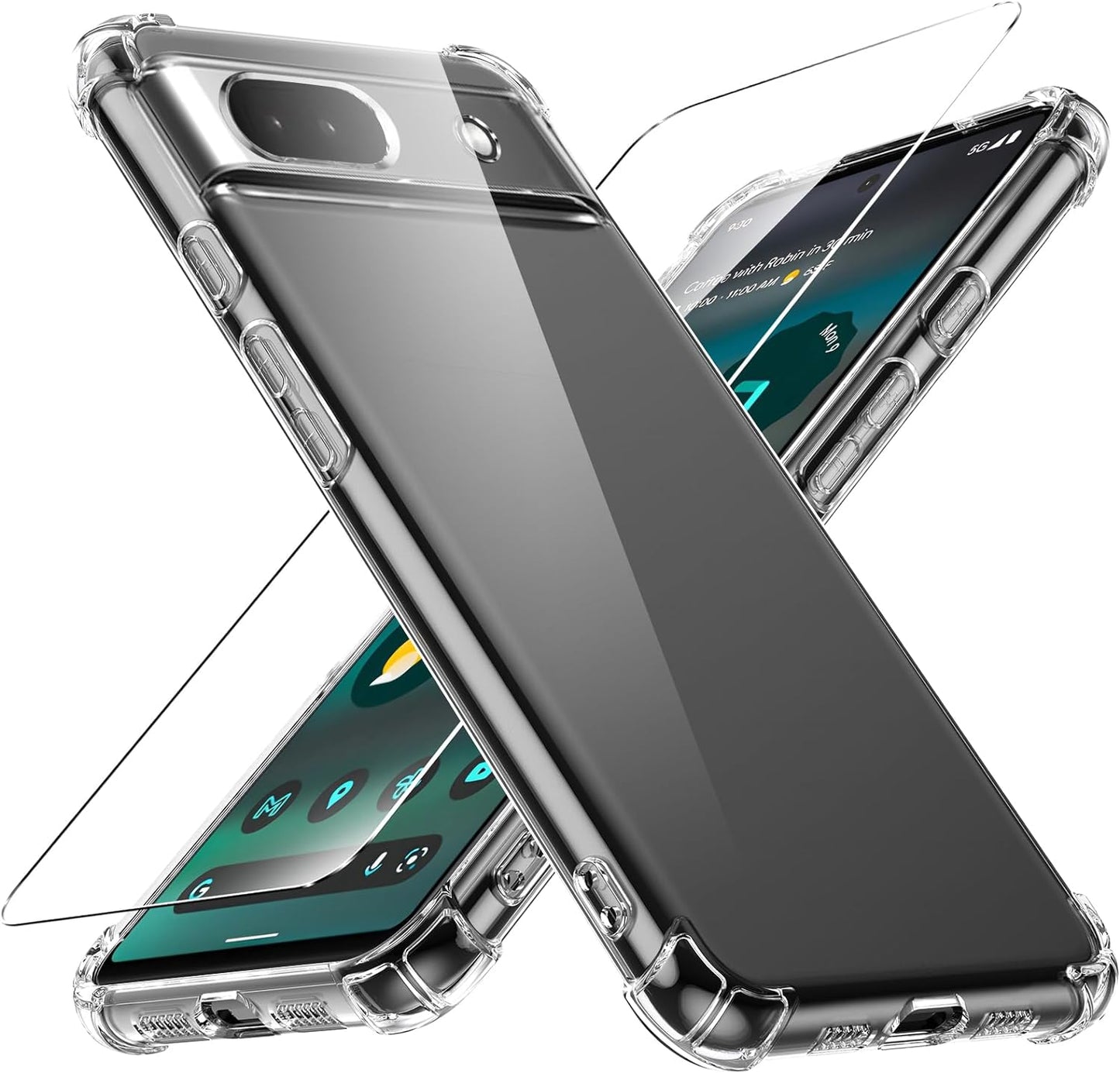 Case for Google Pixel 4A 5G Phone Case, with 1 Piece Screen Protector, TPU Bumper Shockproof Silicone Fullbody Protective Case Cover for Google Pixel 4A 5G, Transparent  Ikziwreo Transparent Google Pixel 6A 