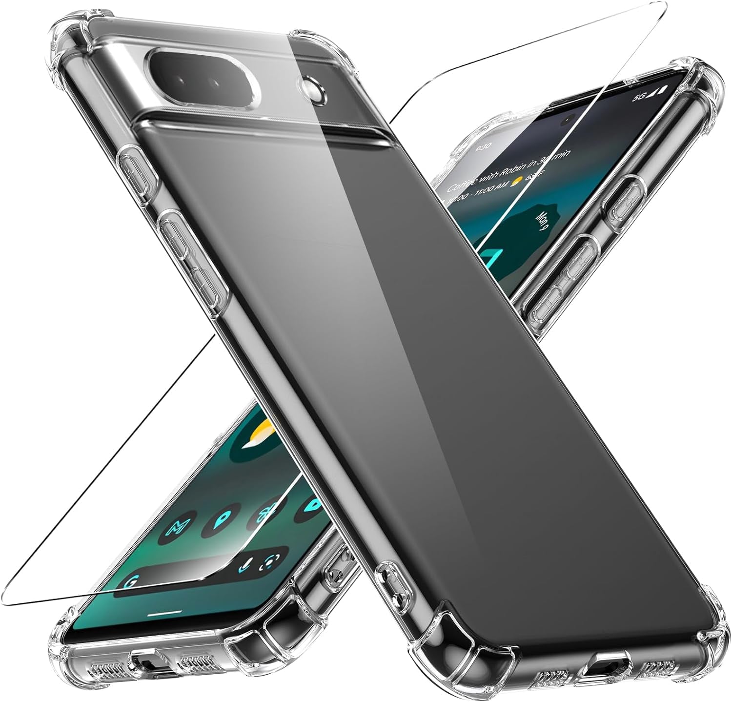 Case for Google Pixel 4A 5G Phone Case, with 1 Piece Screen Protector, TPU Bumper Shockproof Silicone Fullbody Protective Case Cover for Google Pixel 4A 5G, Transparent  Ikziwreo Transparent Google Pixel 6A 