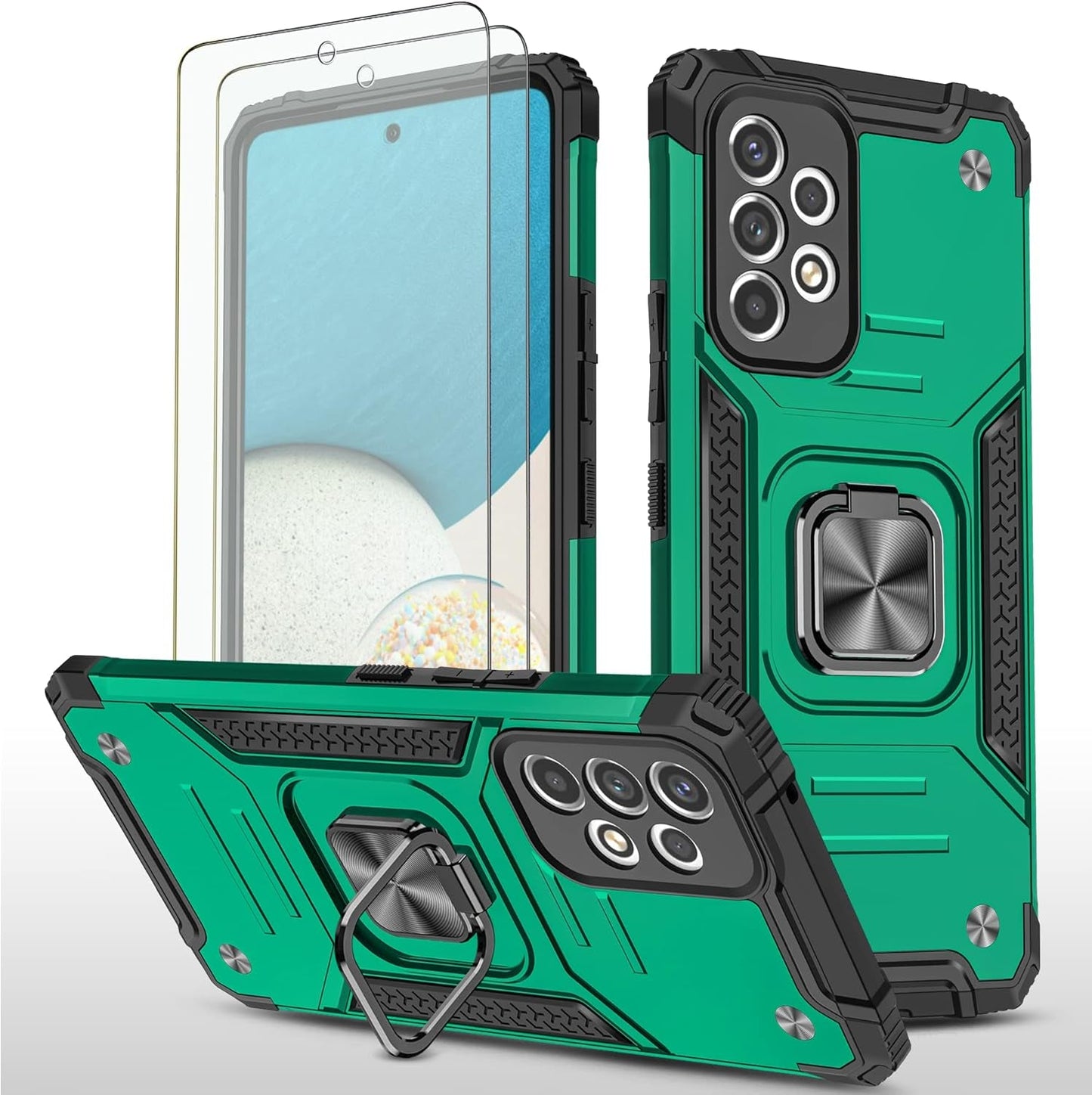 AYMECL Compatible with Galaxy A53 5G Case, Samsung A53 5G Case with Nano Explosion-Proof Film[2 Pack]， Military Grade Double Shockproof with Kickstand Case for Samsung Galaxy A53 5G-Purple