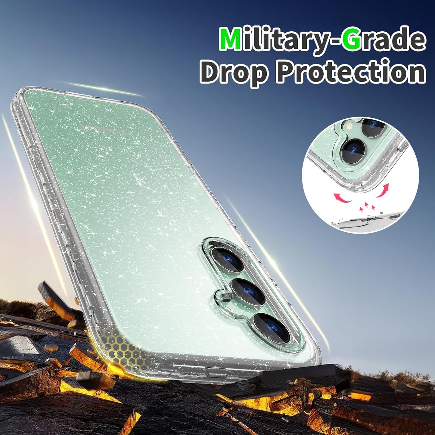 ACKETBOX for Samsung Galaxy S23 FE Case,Glitter Clear Case S23 Fe,Shockproof Bumper Protective Phone Cover,Designed for Samsung S23 FE 5G 6.4"(Clear Bling)