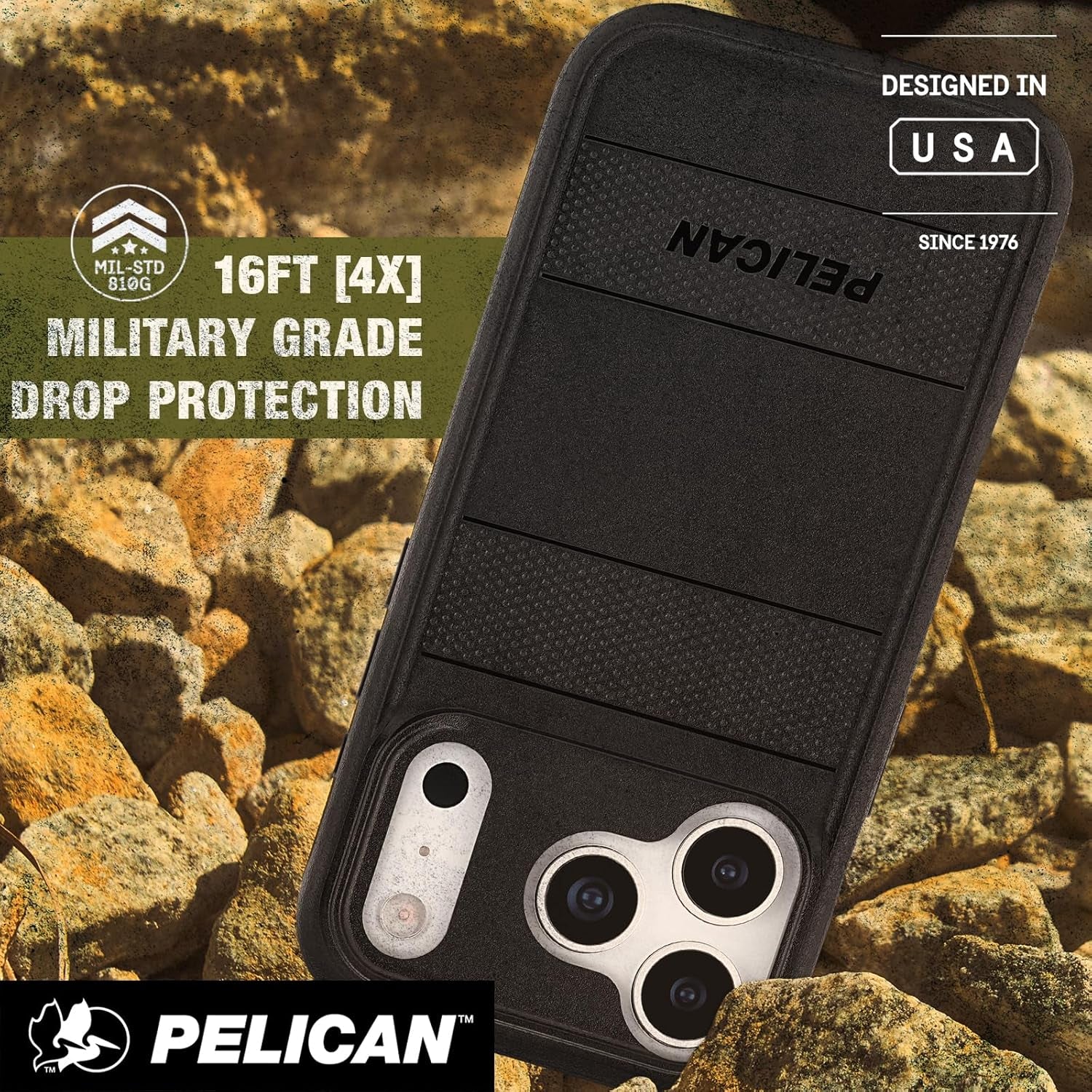 Pelican Protector Iphone 17 Pro Case [Compatible with Magsafe] Rugged Magnetic Phone Case with 16Ft Military-Grade Drop Protection - Heavy Duty Phone Cover for Iphone 17 Pro - Black
