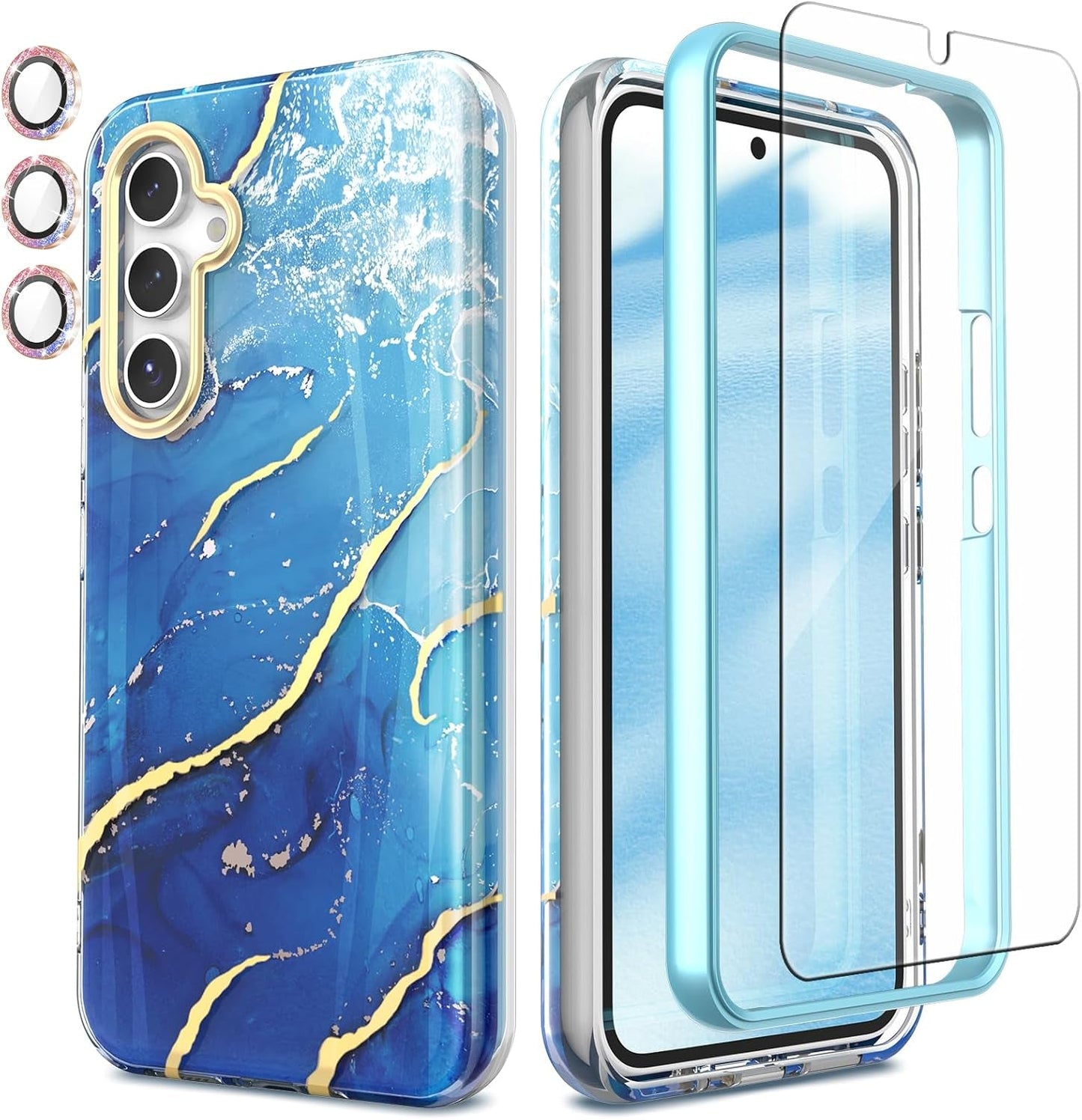 Case Compatible with Samsung Galaxy A53 5G (2022 Released), Marble Stylish Slim Soft TPU, Full Body Protective with Built-In Screen Protector, Shockproof Cover for A53, Black & Pink