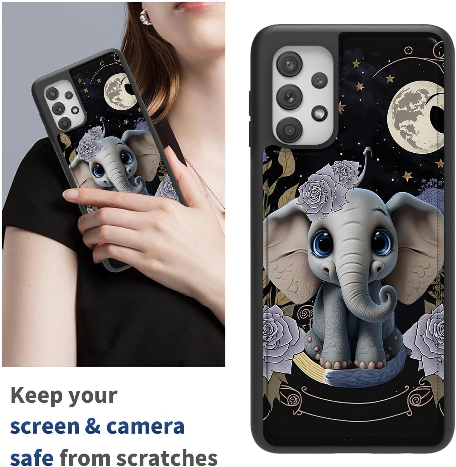 Case for Samsung 53 5G 6.5" Wallet Phone, Credit Card Holder Slots Cover & Hard PC Shockproof Soft Silicone Dual Layer Protection Flip Case for Samsung Galaxy A53 5G 2022, Elephant Flowers