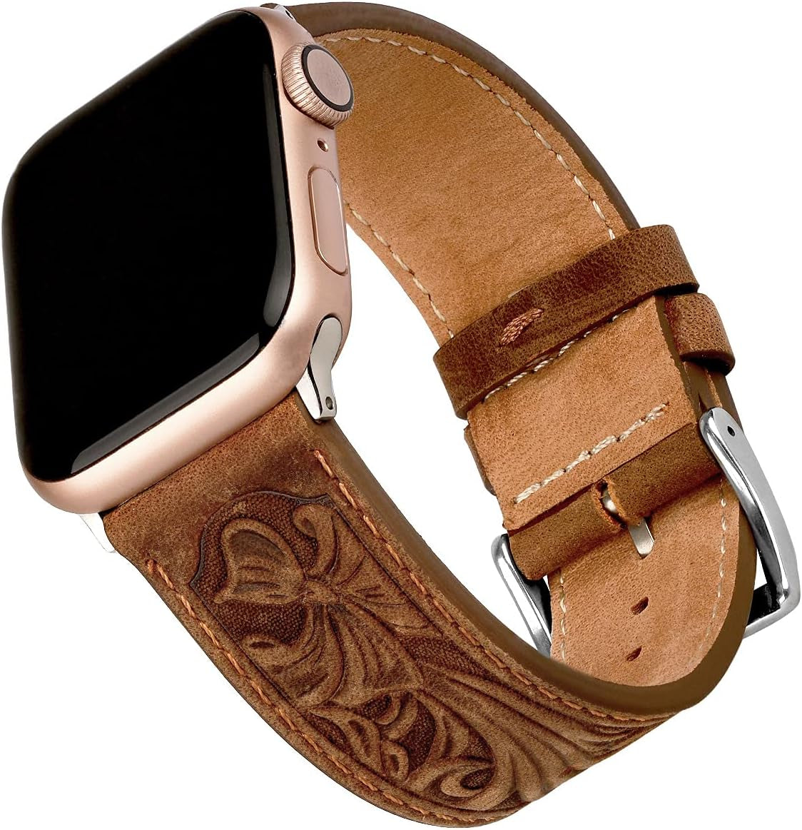 For Apple Watch Band Leather 40Mm 38Mm 44Mm 42Mm, Retro Pattern Leather Classical Replacement Smart Watch Band for Iwatch Men Women Series SE 6 5 4 3 2 1