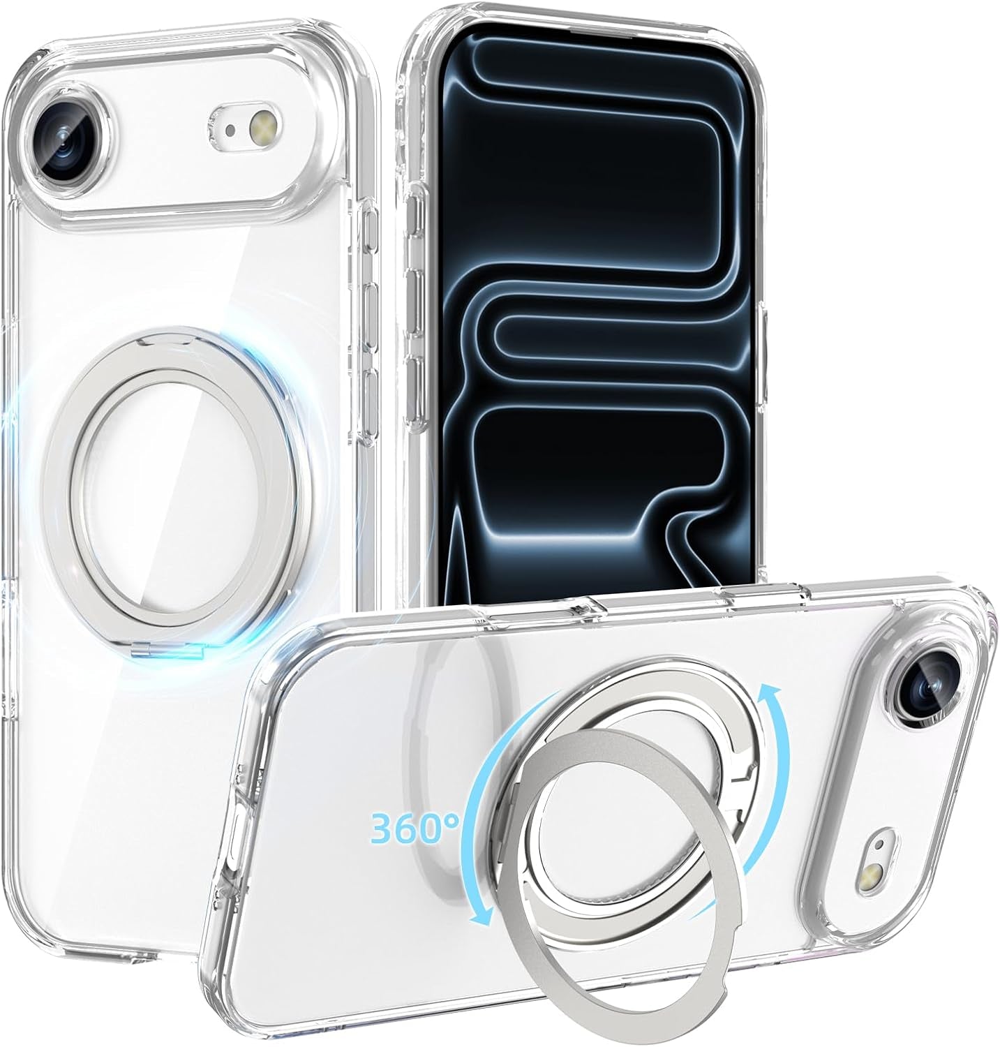 ACESTAR 360° Magnetic Stand Case Compatible with Iphone 17 Pro Max, Rotatable Flexible Ring Holder Phone Cover for Men Women | Compatible with Magsafe | Shockproof & Anti-Scratch | Anti-Yellowing