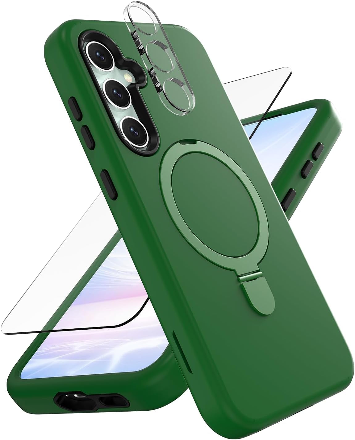 ACKETBOX Magnetic Designed for Samsung Galaxy S23 FE Case,With Screen+Camera Lens Protector+Kickstand,Case for Galaxy S23 FE 5G 6.4"（Deep Purple）