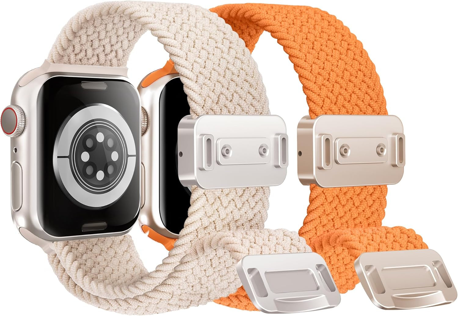 Arae 2 Pack Magnetic Stretchy Watch Band Compatible for Apple Watch Band 38Mm 40Mm 41Mm,Comfortable Straps Wristbands for Iwatch Series 9 8 7 6 5 4 SE 3 2 1 Ultra 1 2 Women Men,Starlight+Orange