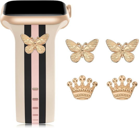 Designer Band with Charms Decor Compatible with Apple Watch Band 38Mm 40Mm 41Mm Women Men, Stylish Silicone Sport Wristbands for Iwatch Series 8 7 6 5 4 3 2 1 SE Ultra