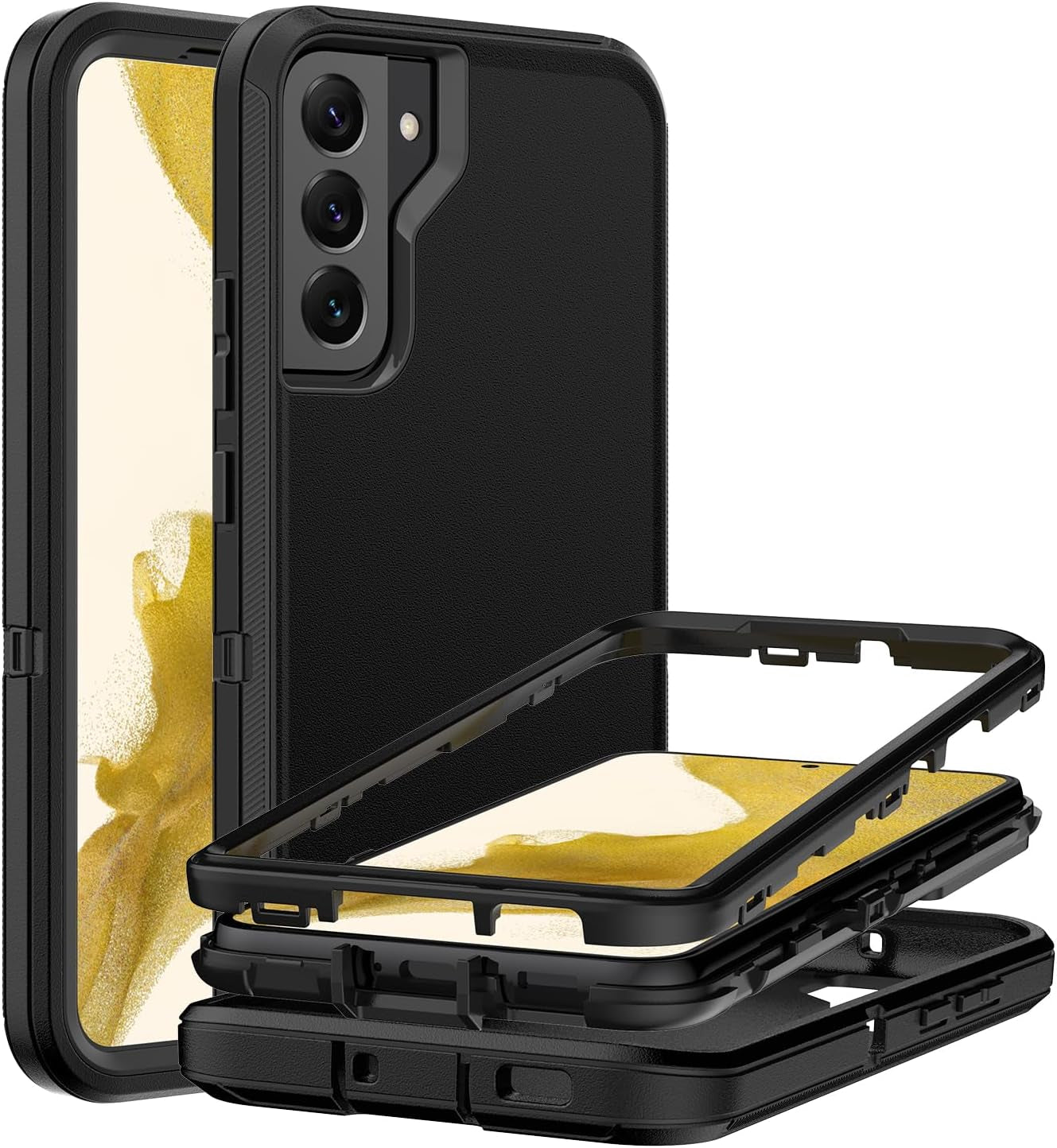 For Samsung Galaxy S22 plus Case with [2 Pack] HD Screen Protector, [Military-Grade] Shockproof Dust/Drop Proof 3-Layer Full Body Protection Heavy Duty Case for Galaxy S22+ Plus, Black