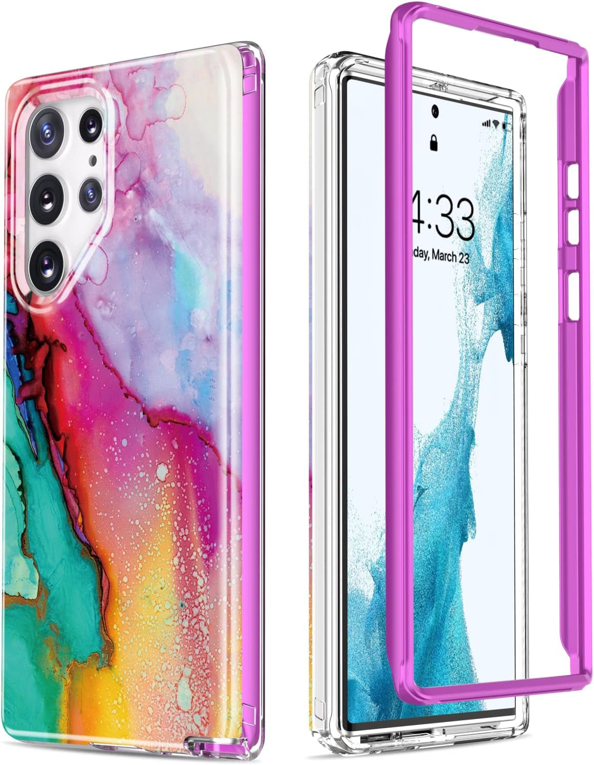 Esdot Compatible with Samsung Galaxy S22 Ultra Case,Passing 21Ft Drop Test,With Fashion Designs for Women Girls,Protective Phone Case for Galaxy S22 Ultra 6.8" Elegant Purple Marble