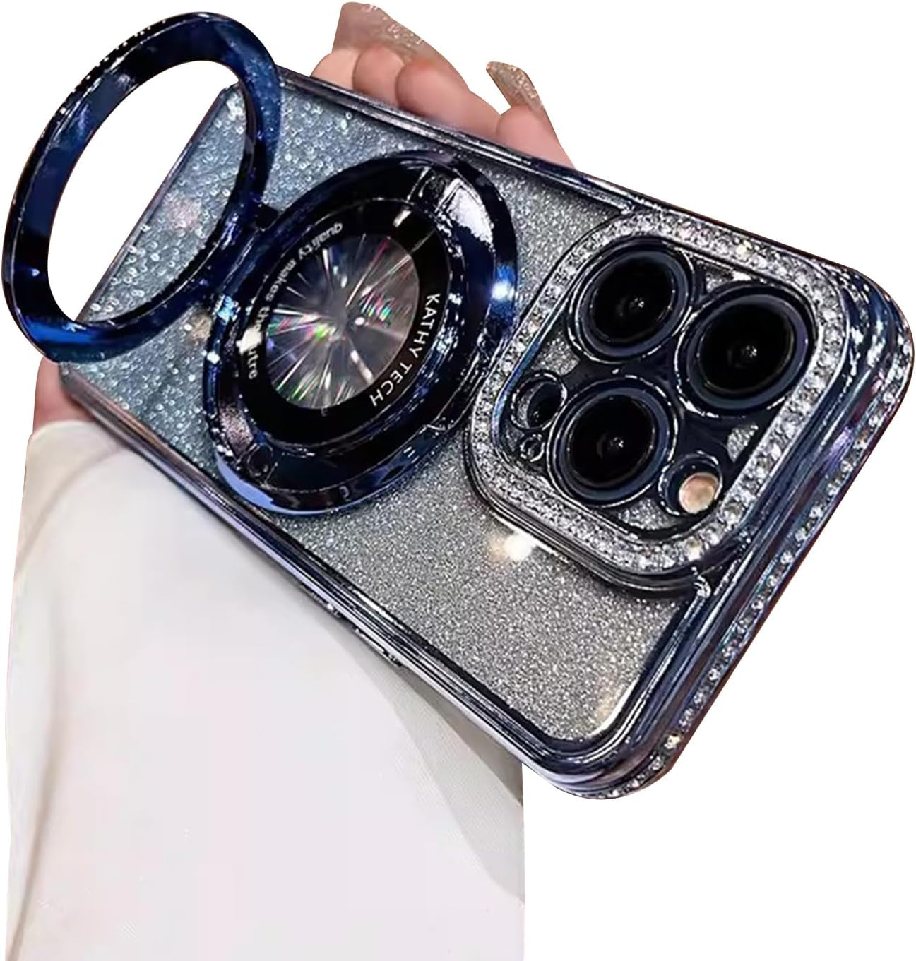 Fycyko Magnetic Case for Iphone 14 Pro with Holder Stand,Rhinestone Glitter Plated Bling Luxury Phone Case（Compatible with Magsafe） Shockproof Kickstand Design for Iphone 14 Pro-Purple  Fycyko   